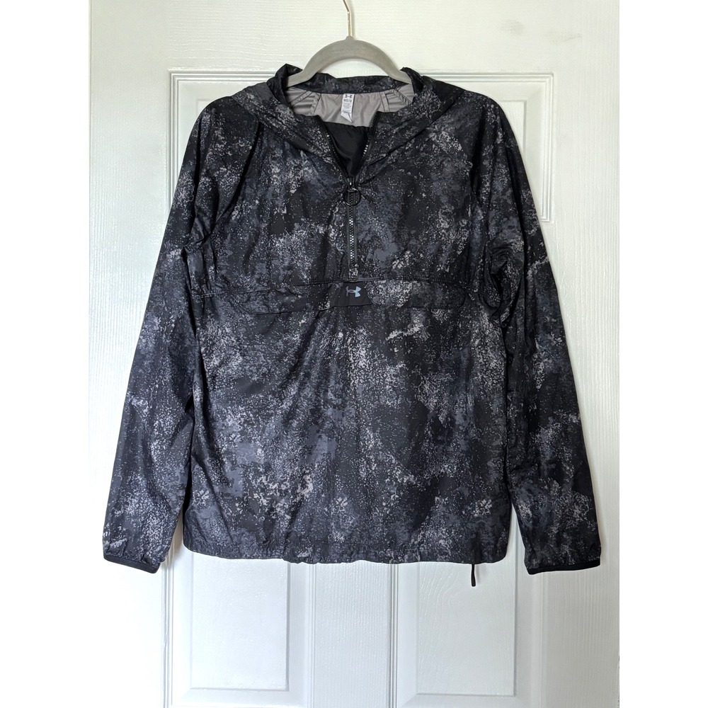 Under Armour Womens Medium Black Grey Splatter Print Half Zip Windbreaker Jacket